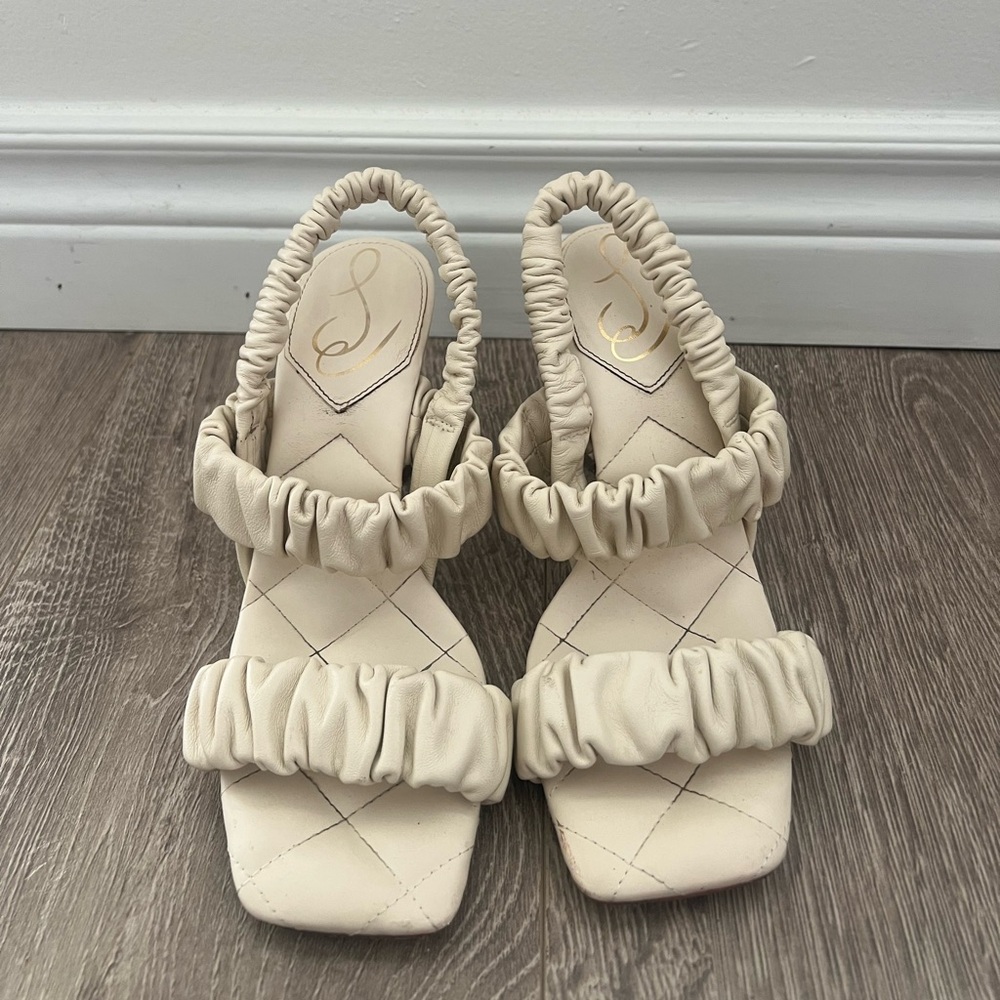 Sam Edelman Cream Ruched Heels - Picture 2 of 3